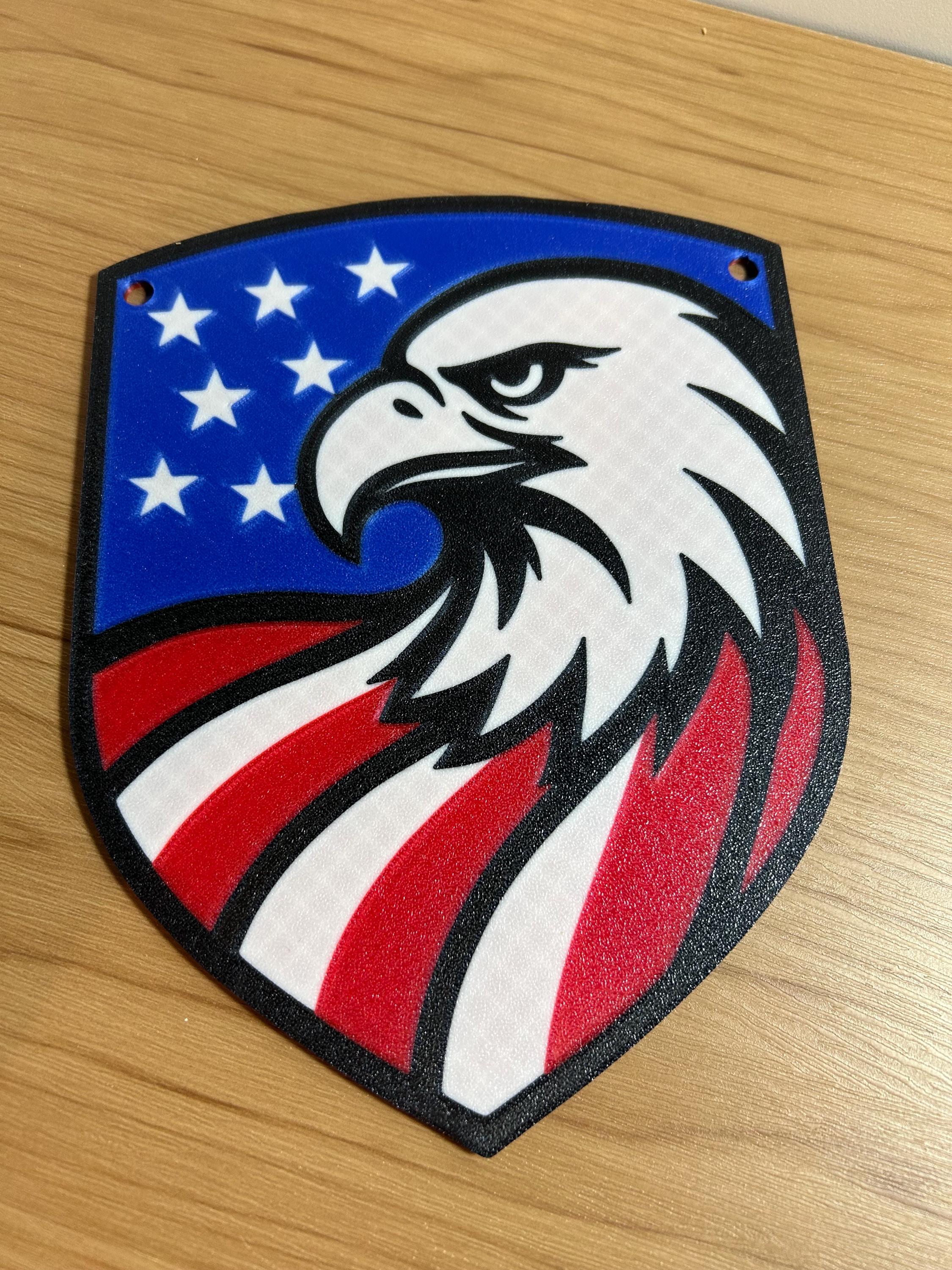 3D Printed Patriotic Bald Eagle Wall Art: American Flag Shield Decor
