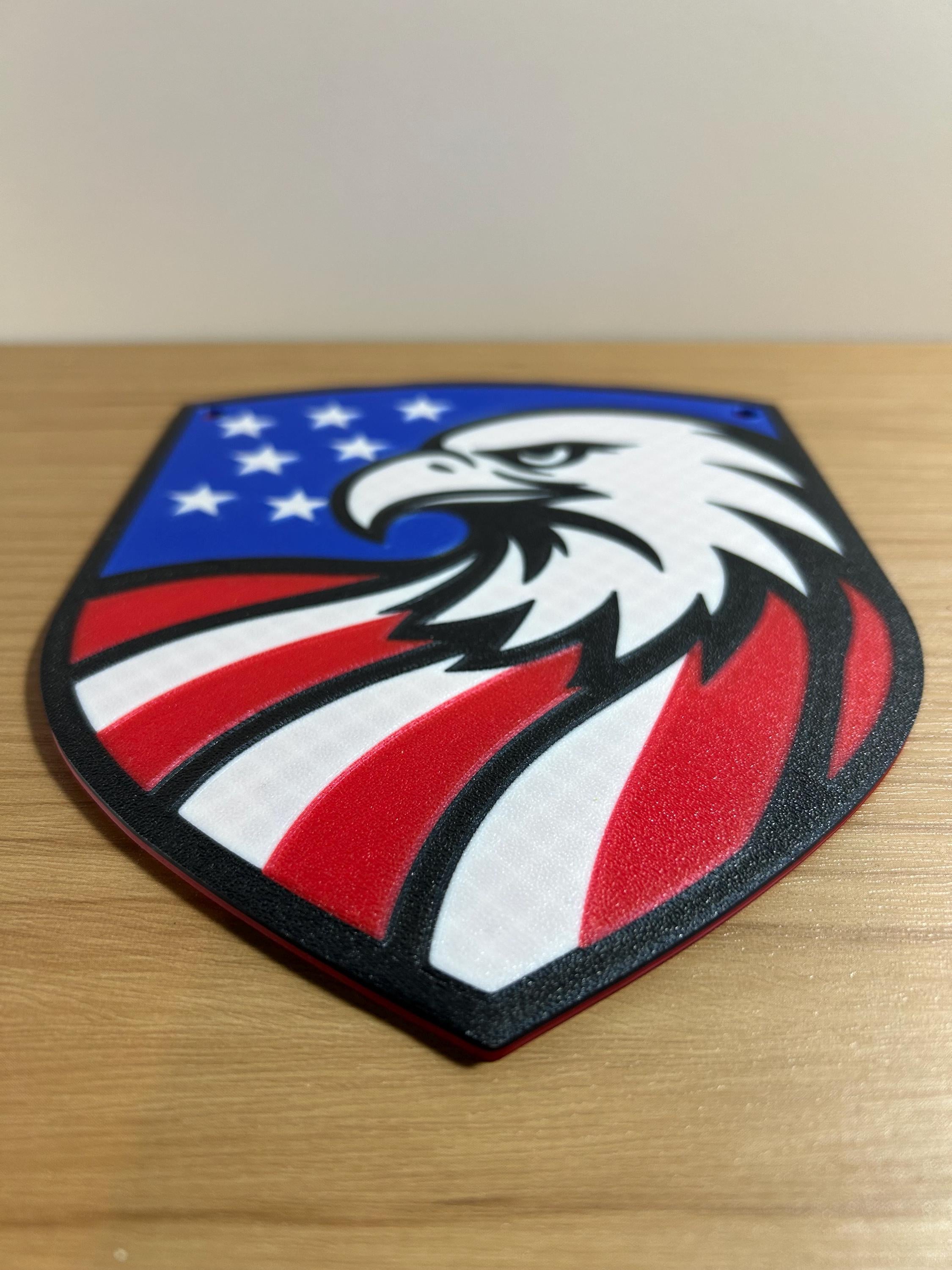 3D Printed Patriotic Bald Eagle Wall Art: American Flag Shield Decor