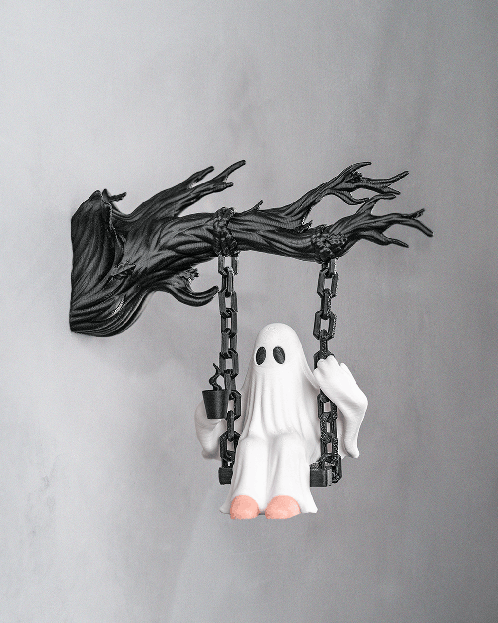 Ghost on a Swing Wall Decor – 3D Printed Hanging Halloween Ghost