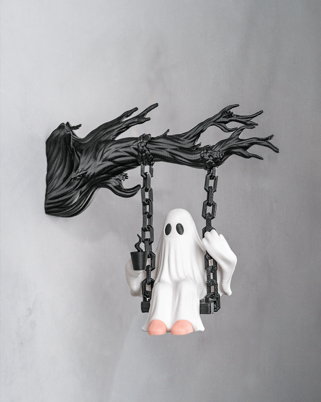 Ghost on a Swing Wall Decor – 3D Printed Hanging Halloween Ghost