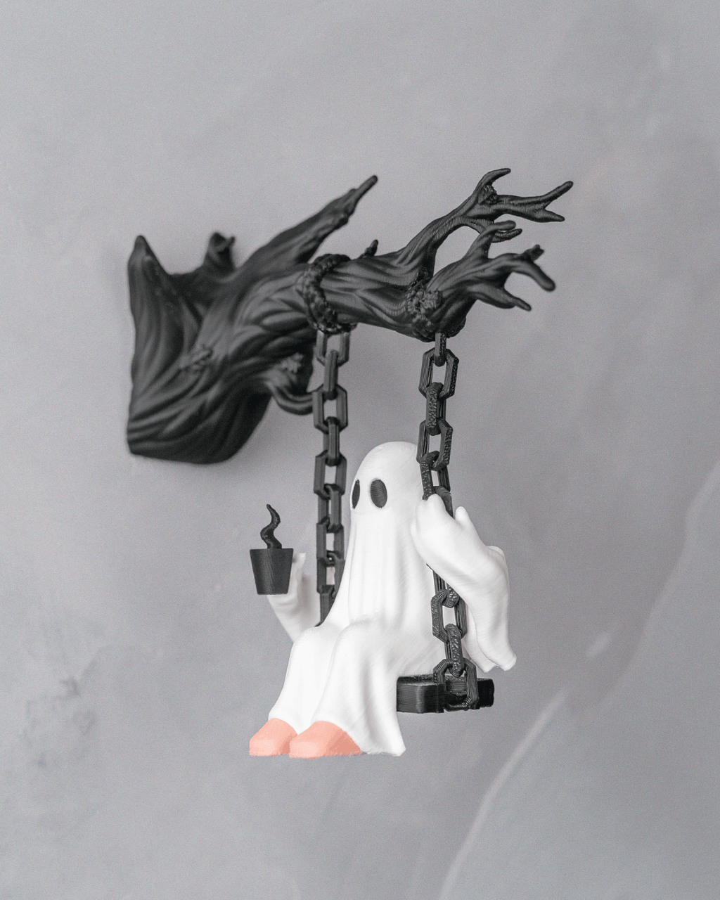 Ghost on a Swing Wall Decor – 3D Printed Hanging Halloween Ghost