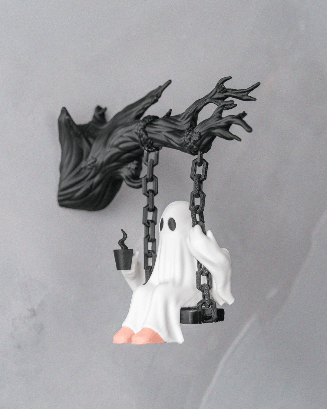 Ghost on a Swing Wall Decor – 3D Printed Hanging Halloween Ghost