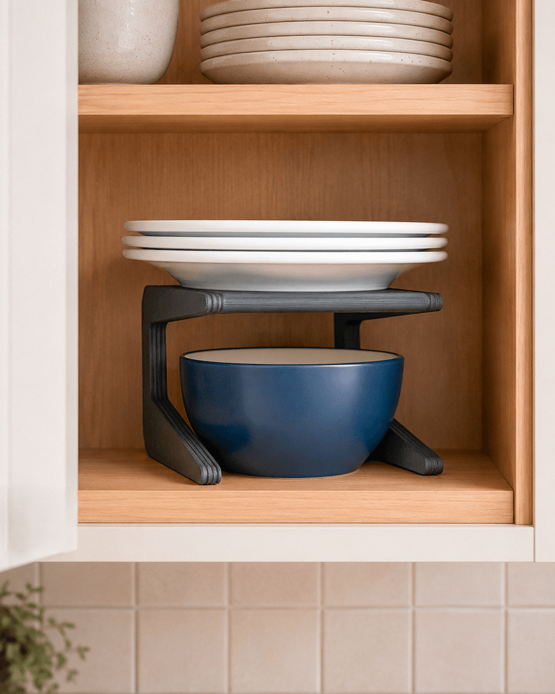 3D Printed Shelf Riser – Cabinet & Pantry Organizer for Mugs, Cups, Plates & More