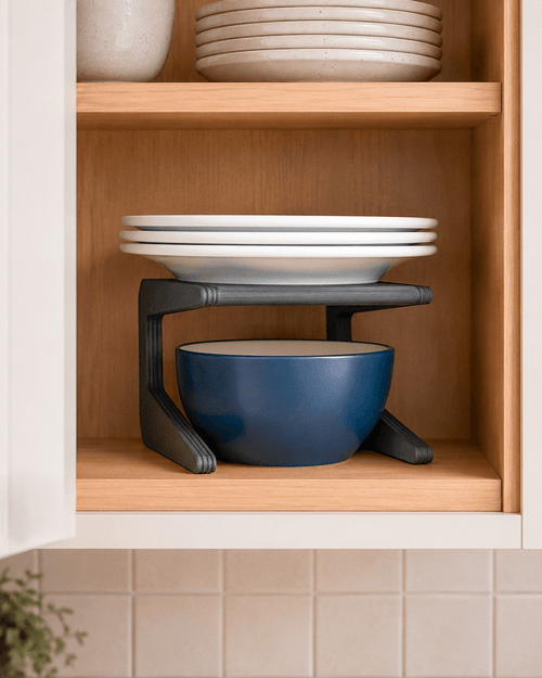 3D Printed Shelf Riser – Cabinet & Pantry Organizer for Mugs, Cups, Plates & More