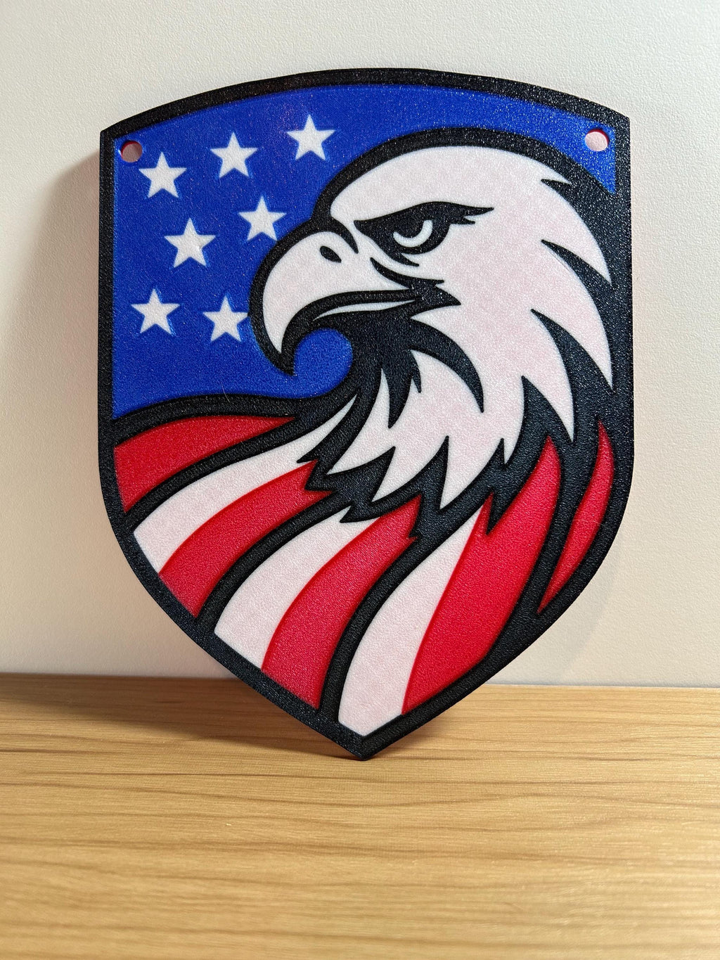 3D Printed Patriotic Bald Eagle Wall Art: American Flag Shield Decor