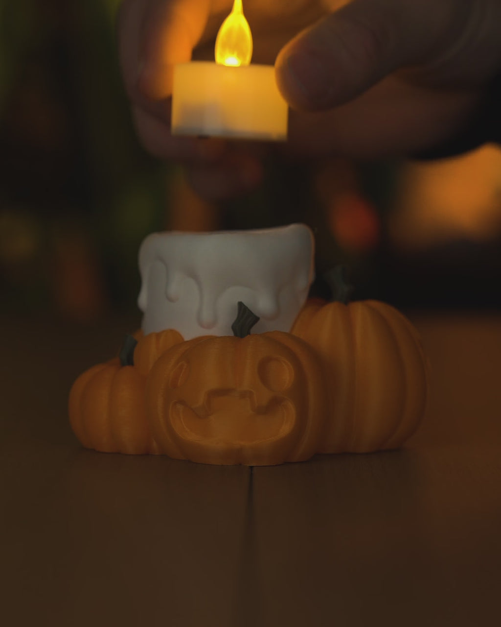 Pumpkin LED Tea Light Holder – Fall & Halloween Candle Décor