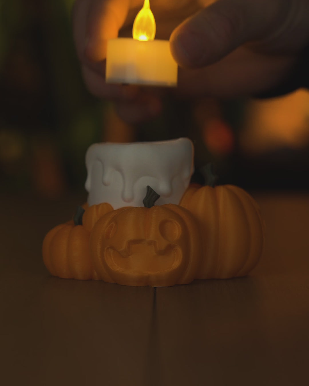 Pumpkin LED Tea Light Holder – Fall & Halloween Candle Décor